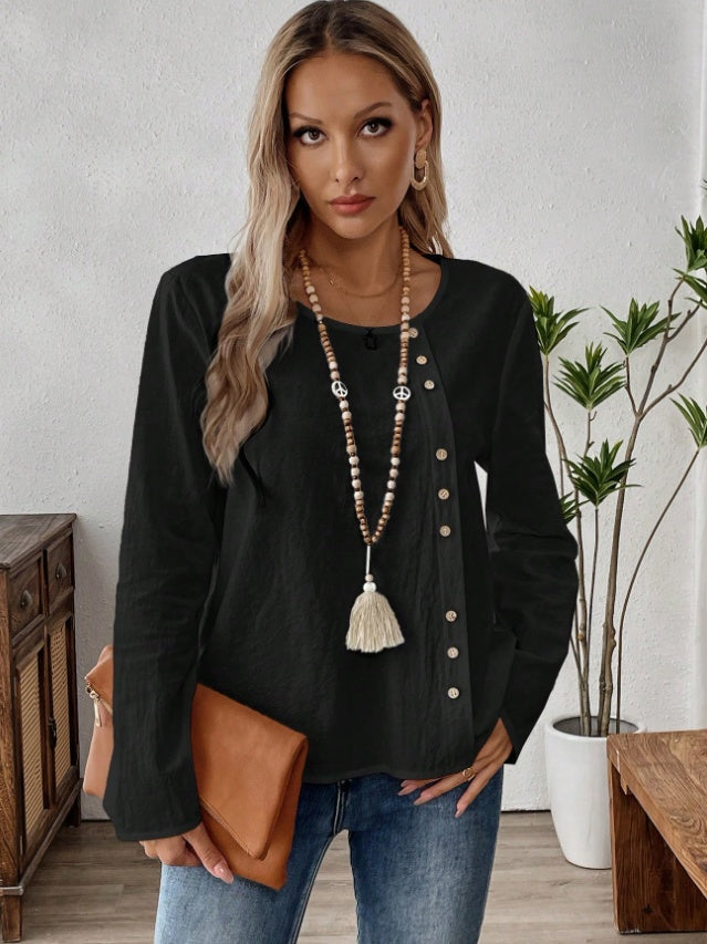 Women's Solid Color Round Neck Long Sleeve