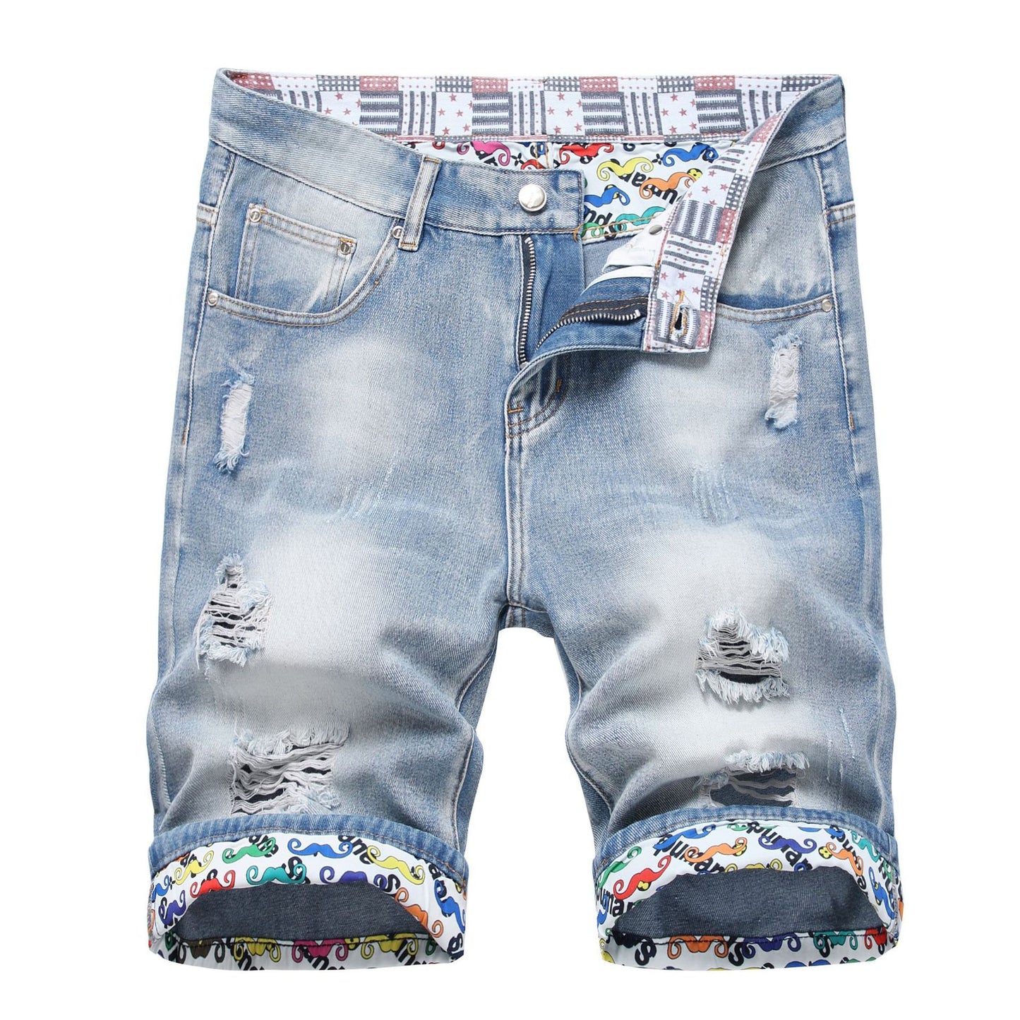 Worn Ripped Men's Five-point Denim Shorts