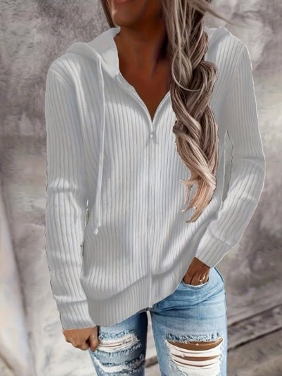 Zip Up Drawstring Hoodies, Casual Soldi Long Sleeve Sweatshirt