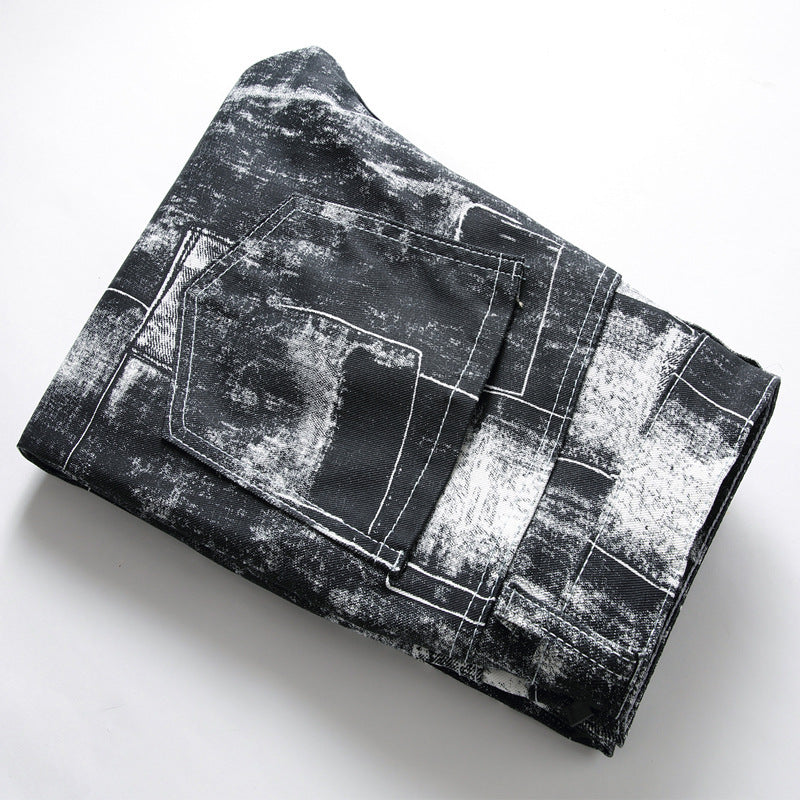 Youth Printed Straight Black Zipper Front Casual Pants
