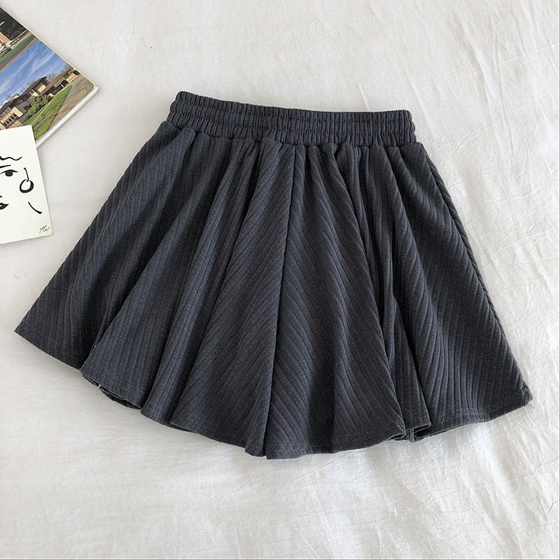 Korean Student Loose V-neck Sweater Wide-leg Skirt