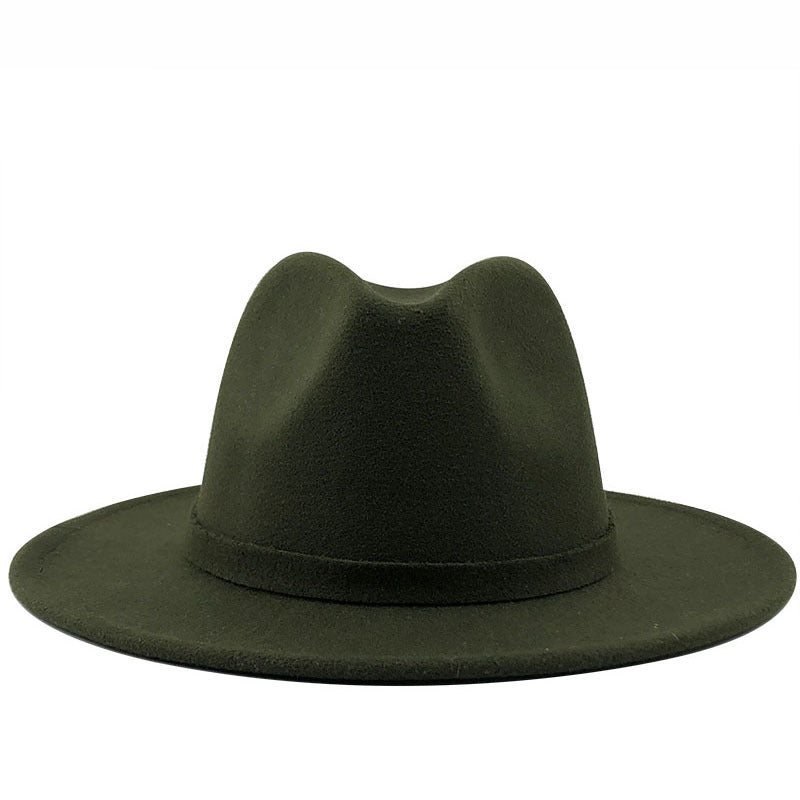 Men's And Women's Autumn And Winter Woolen Hat Gentleman Jazz Flat Brim Felt Broad-brimmed Hat
