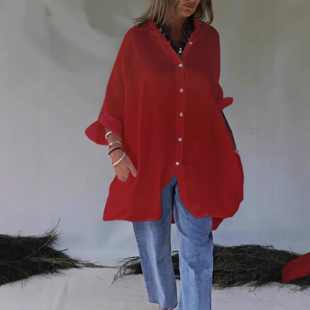 Loose Half Sleeve Cotton Linen Shirt Dress Women