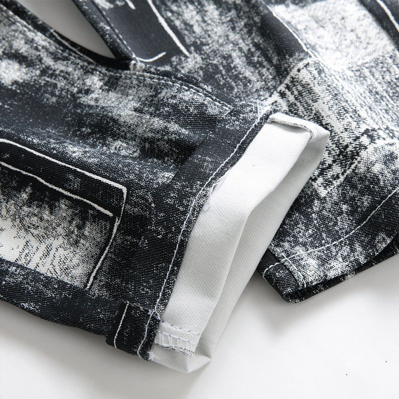Youth Printed Straight Black Zipper Front Casual Pants