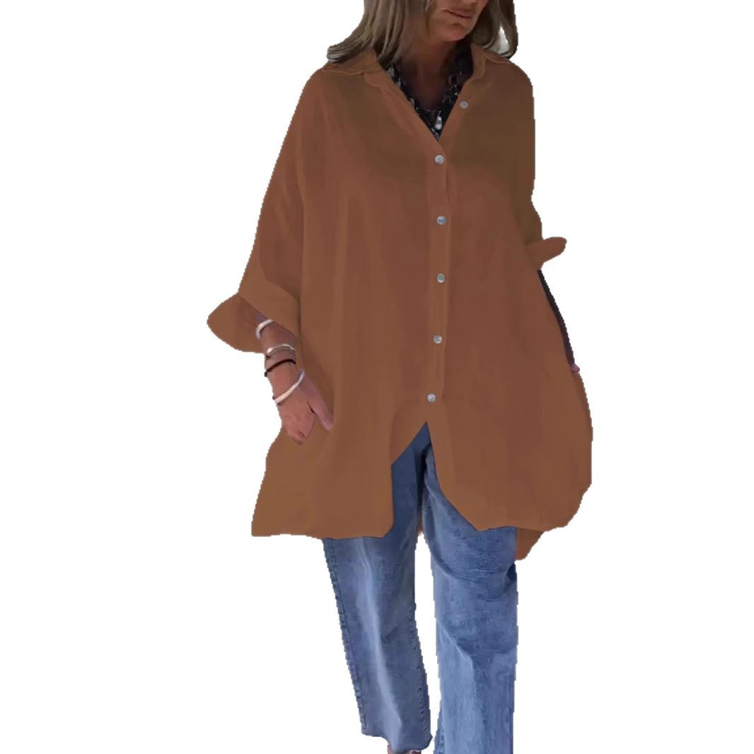 Loose Half Sleeve Cotton Linen Shirt Dress Women
