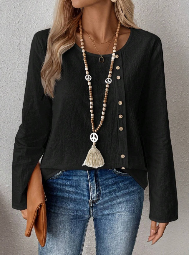 Women's Solid Color Round Neck Long Sleeve