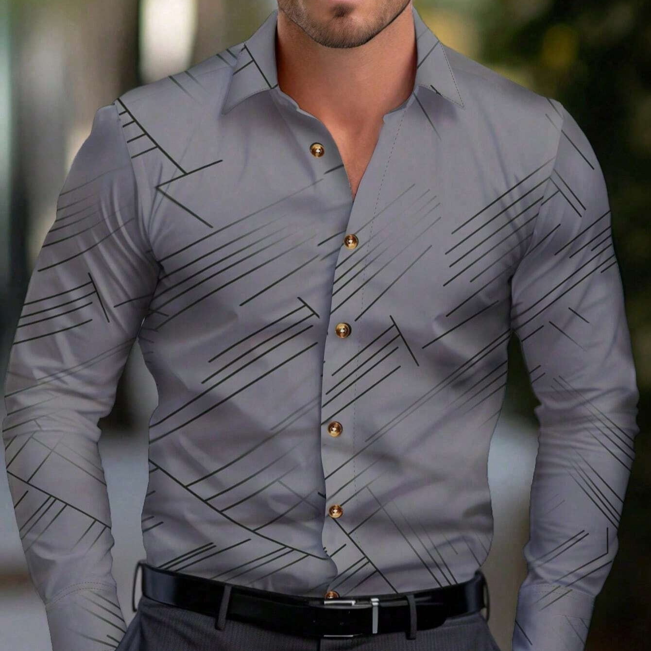 Business Men's Diagonal Striped Shirt Casual Plus Size