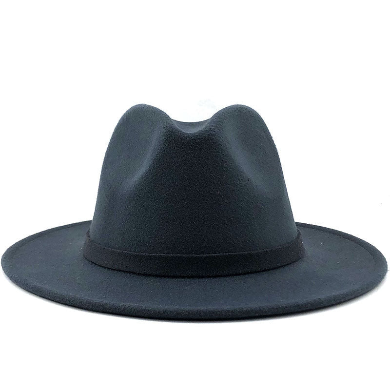 Men's And Women's Autumn And Winter Woolen Hat Gentleman Jazz Flat Brim Felt Broad-brimmed Hat