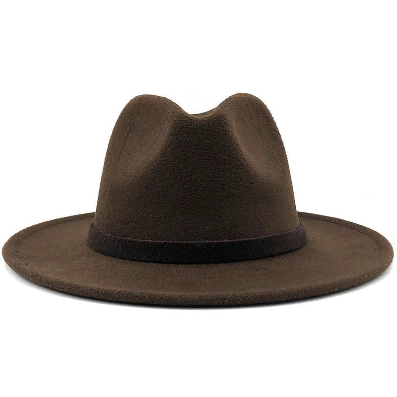 Men's And Women's Autumn And Winter Woolen Hat Gentleman Jazz Flat Brim Felt Broad-brimmed Hat