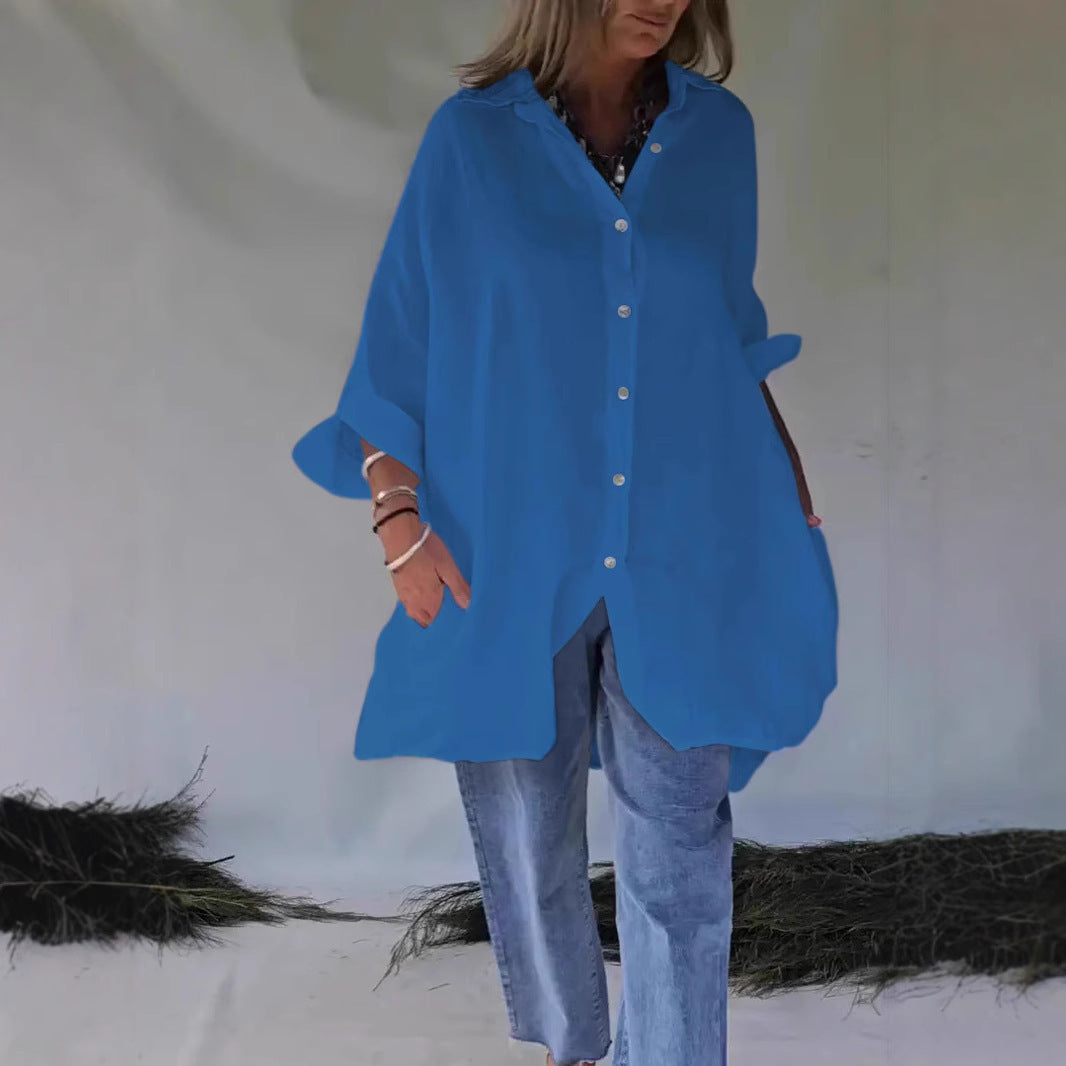 Loose Half Sleeve Cotton Linen Shirt Dress Women