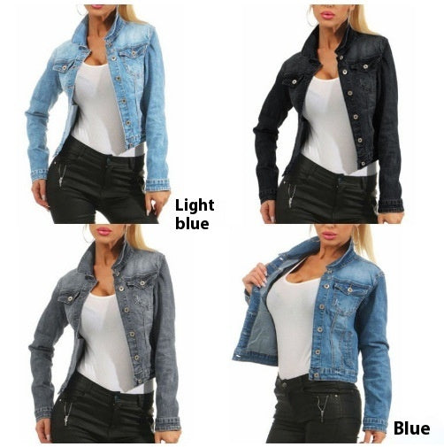 Women's Solid Color Slim-fit Jacket Denim Coat
