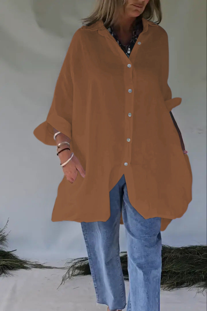 Loose Half Sleeve Cotton Linen Shirt Dress Women