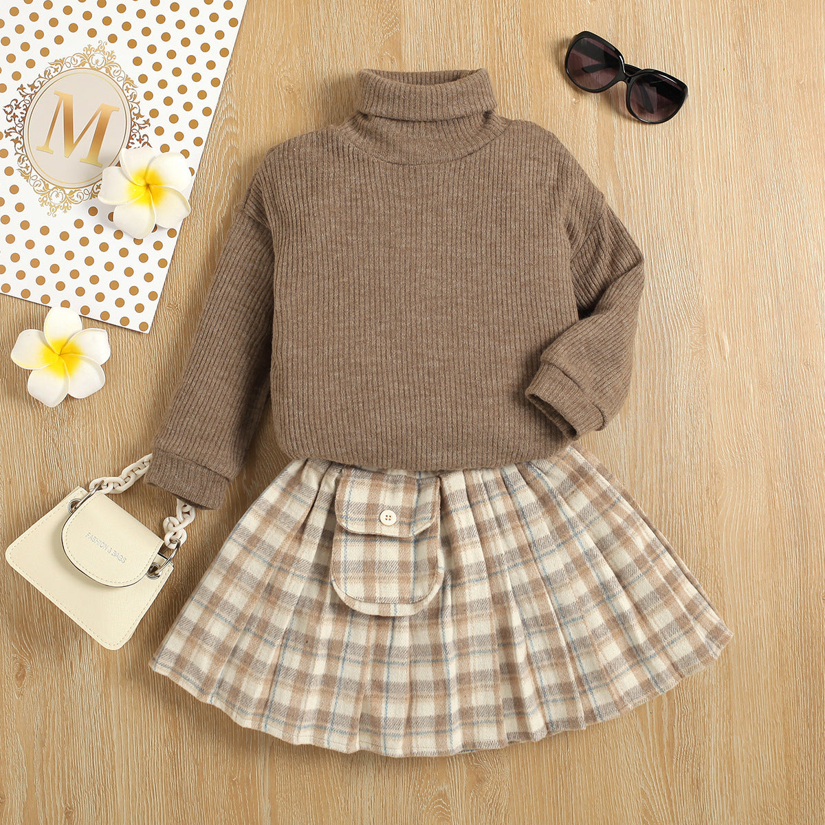 Sweater Knitted Bottoming Shirt Plaid Skirt Two Piece Set