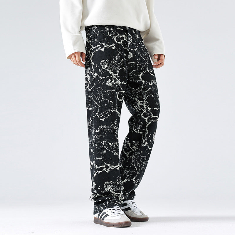 Men's Autumn And Winter High Street Loose Straight Fashion Brand Cowboy Trousers