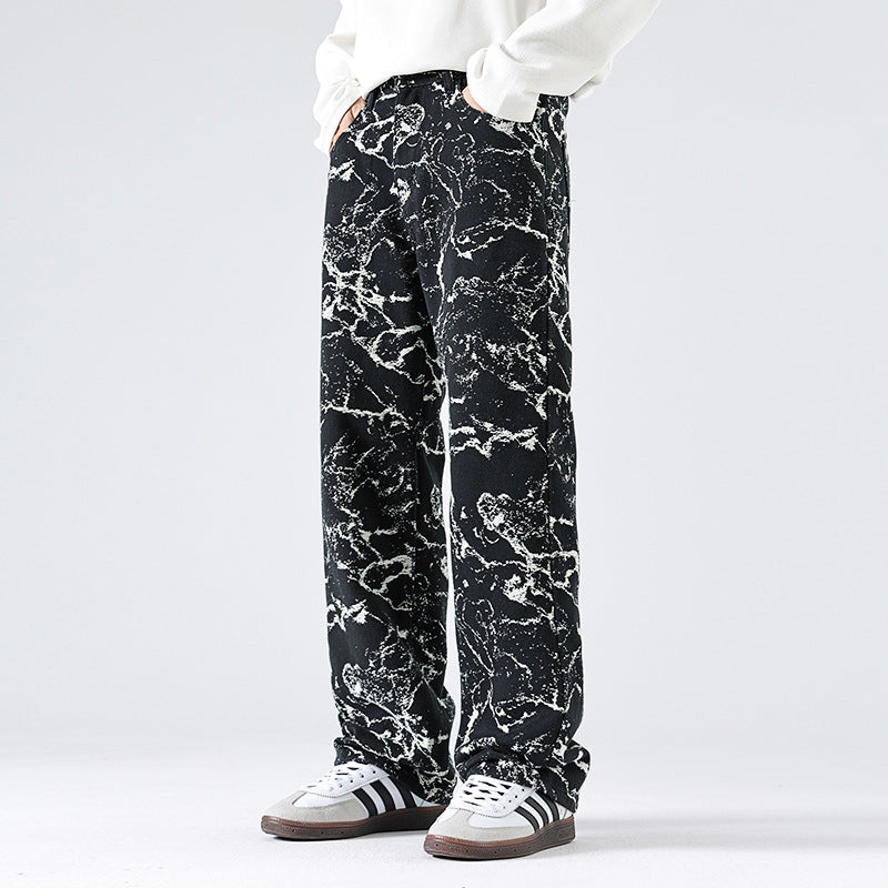 Men's Autumn And Winter High Street Loose Straight Fashion Brand Cowboy Trousers