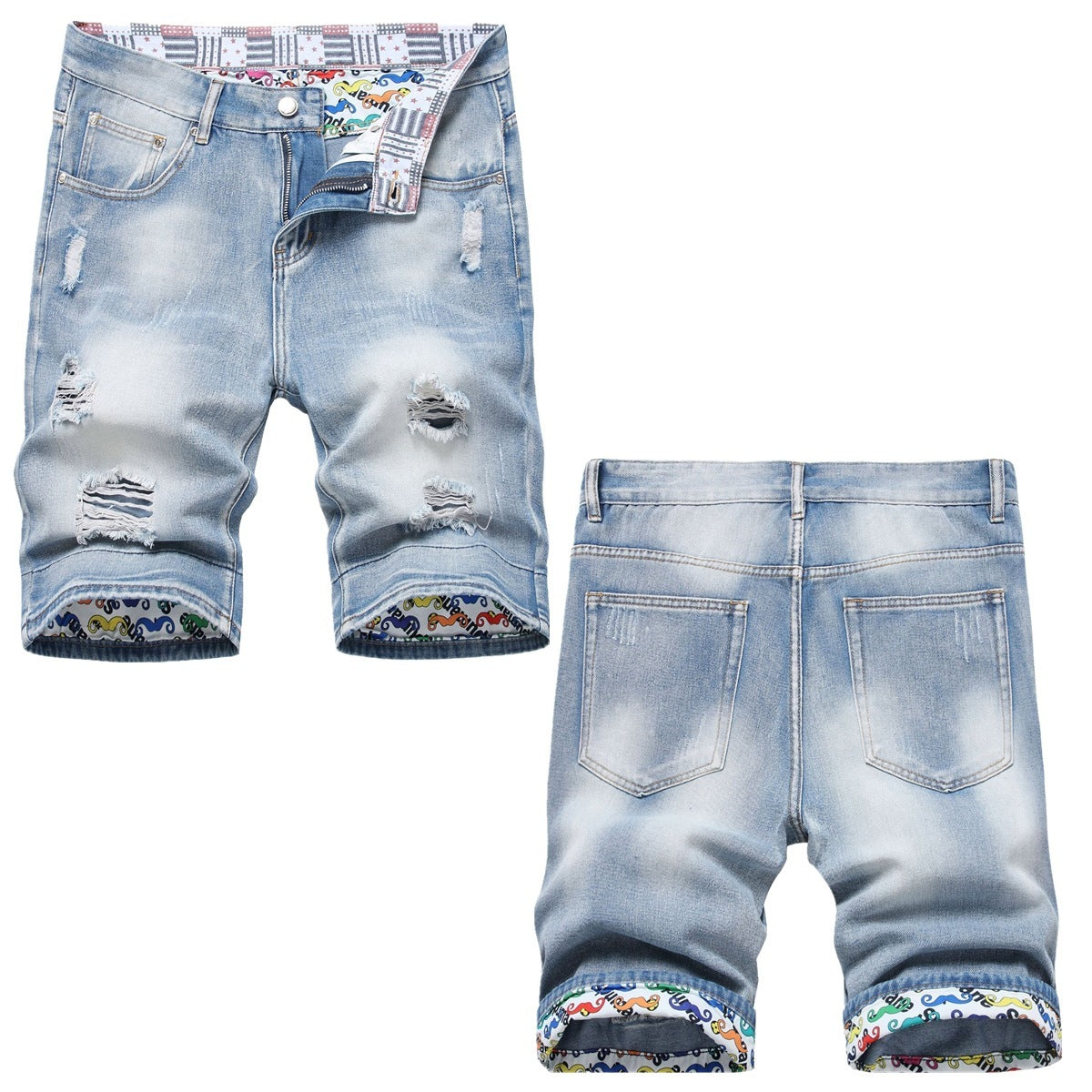 Worn Ripped Men's Five-point Denim Shorts