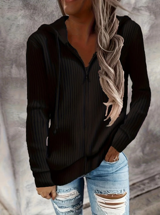 Zip Up Drawstring Hoodies, Casual Soldi Long Sleeve Sweatshirt
