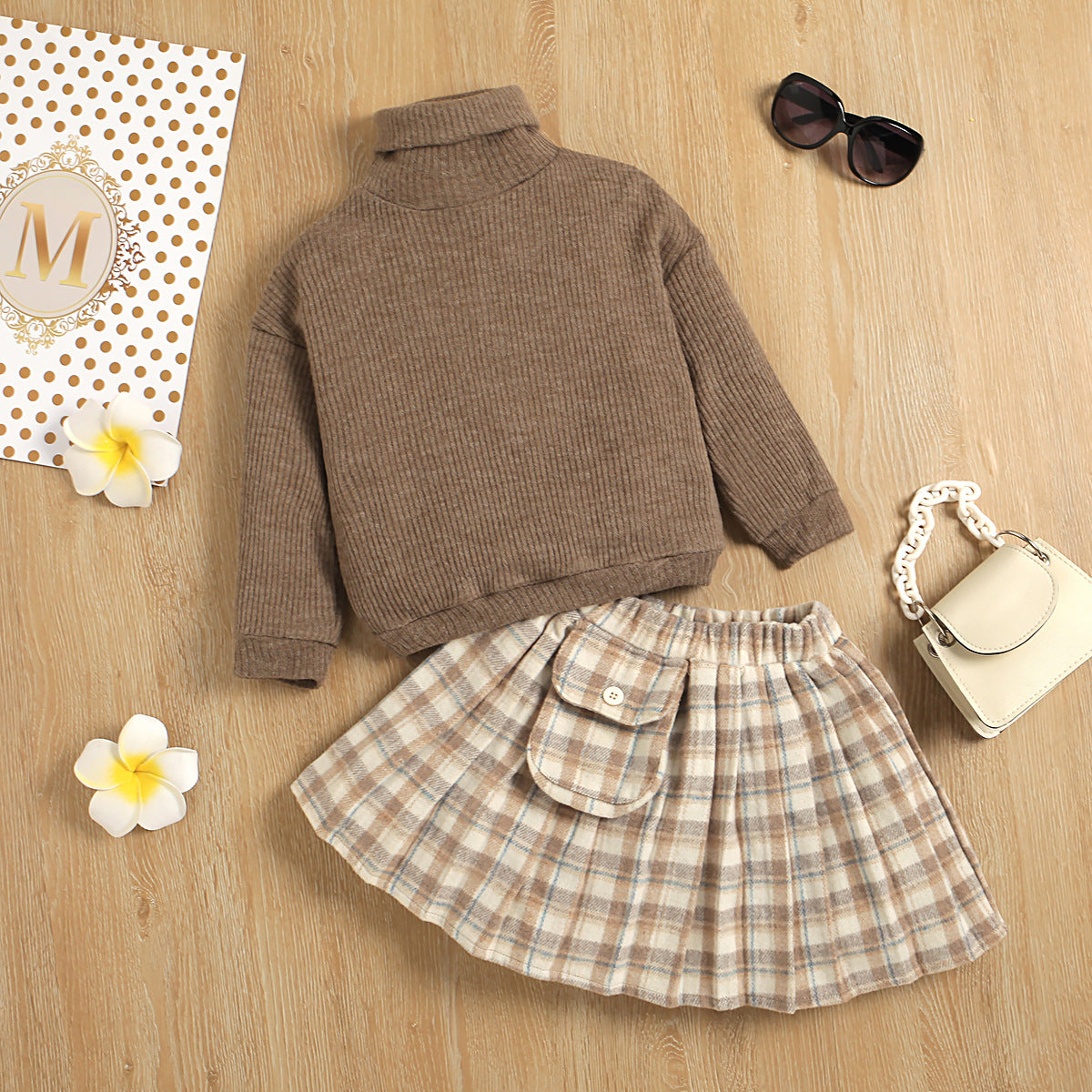 Sweater Knitted Bottoming Shirt Plaid Skirt Two Piece Set