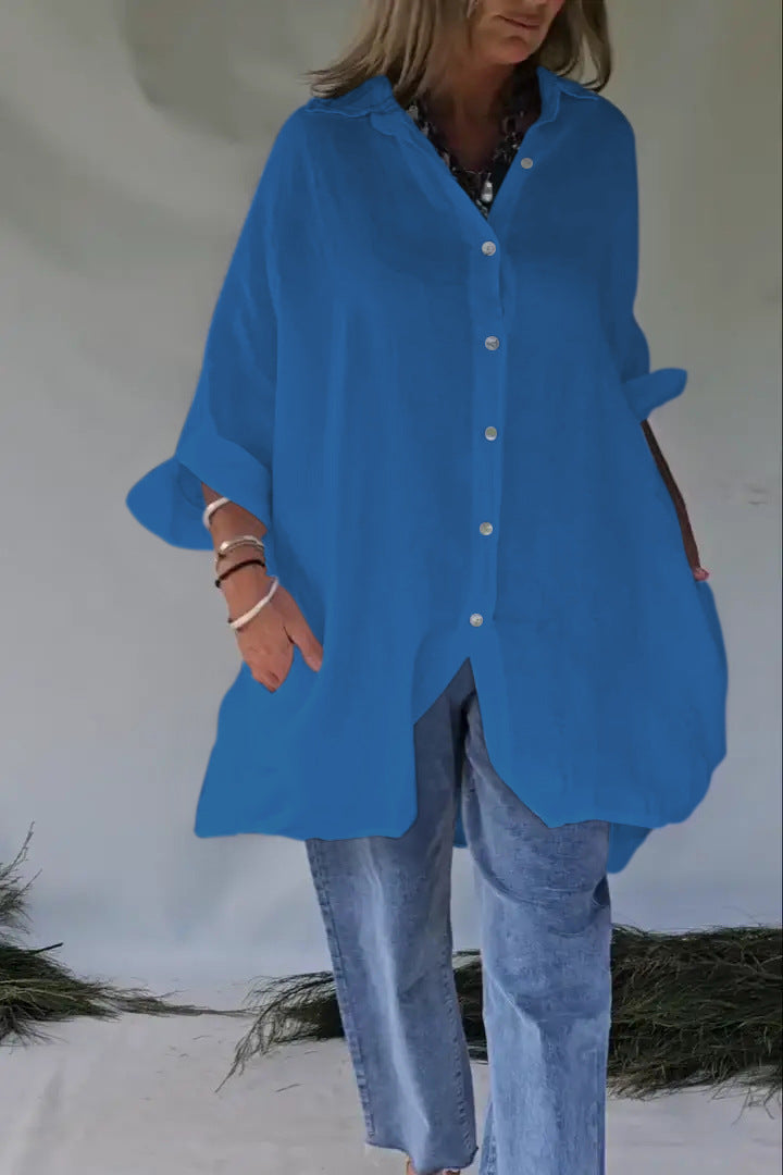 Loose Half Sleeve Cotton Linen Shirt Dress Women