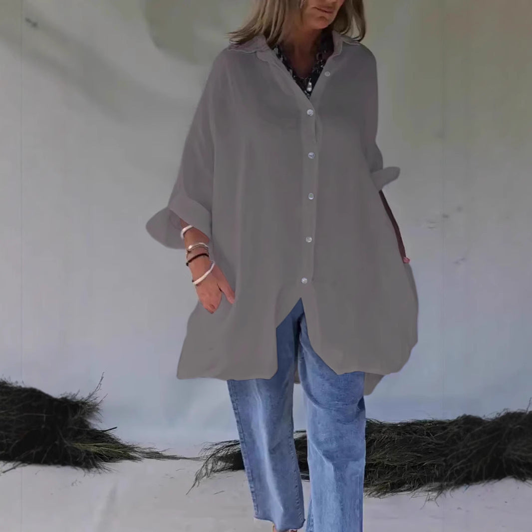 Loose Half Sleeve Cotton Linen Shirt Dress Women