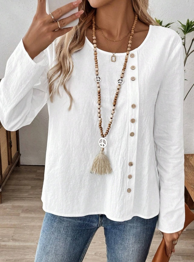 Women's Solid Color Round Neck Long Sleeve