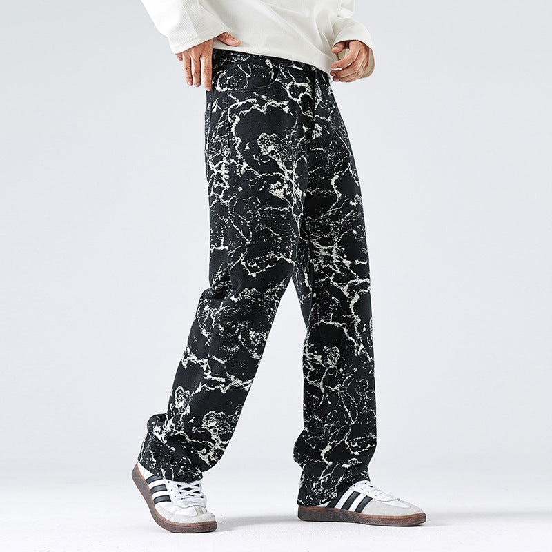 Men's Autumn And Winter High Street Loose Straight Fashion Brand Cowboy Trousers