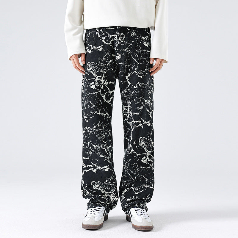 Men's Autumn And Winter High Street Loose Straight Fashion Brand Cowboy Trousers