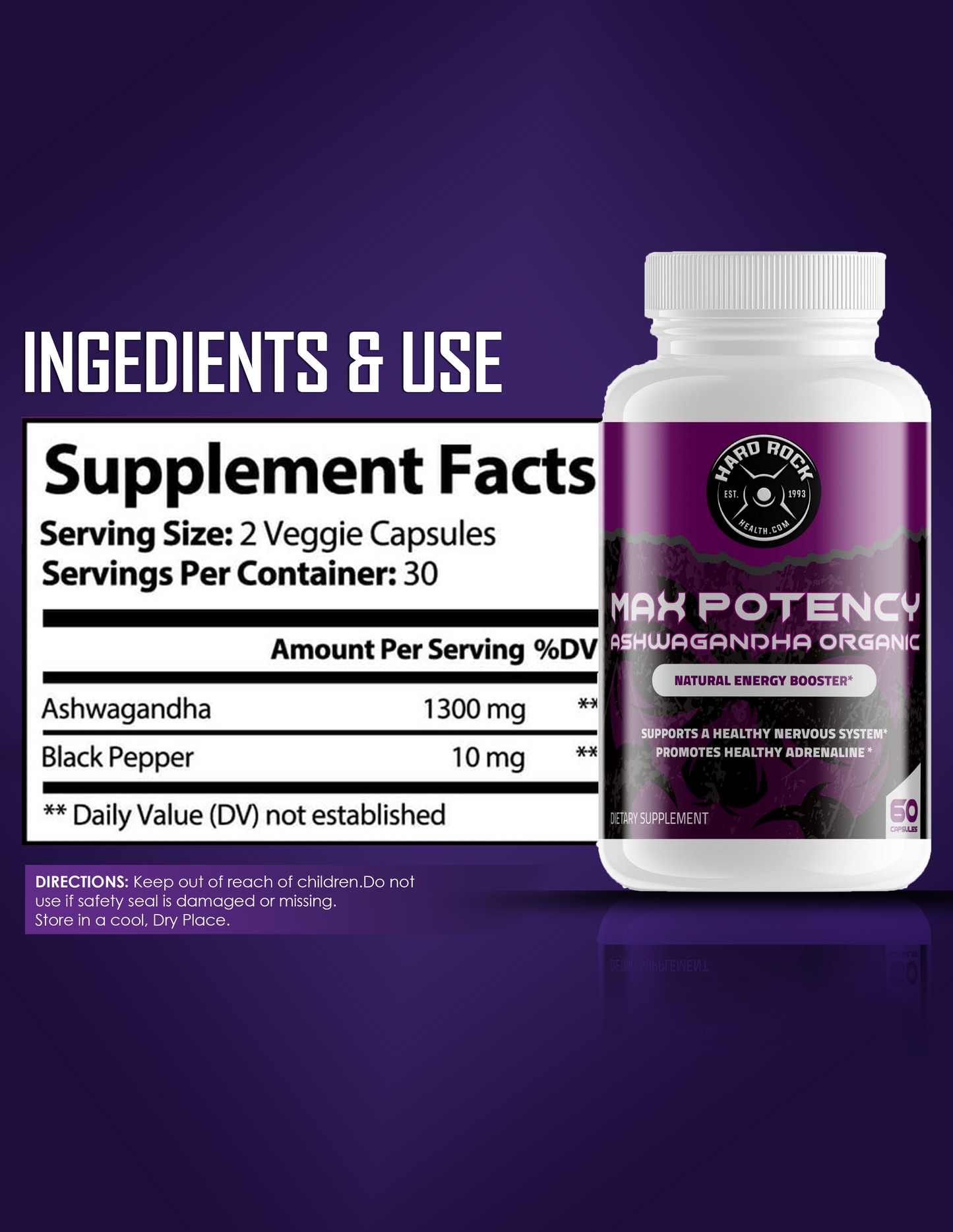 Max Potency Orgánach Ashwagandha - teanndáileog Fuinnimh Nádúrtha