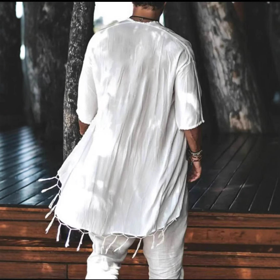 Men's Casual Cardigan Beach Tassel Sun Protection Clothing