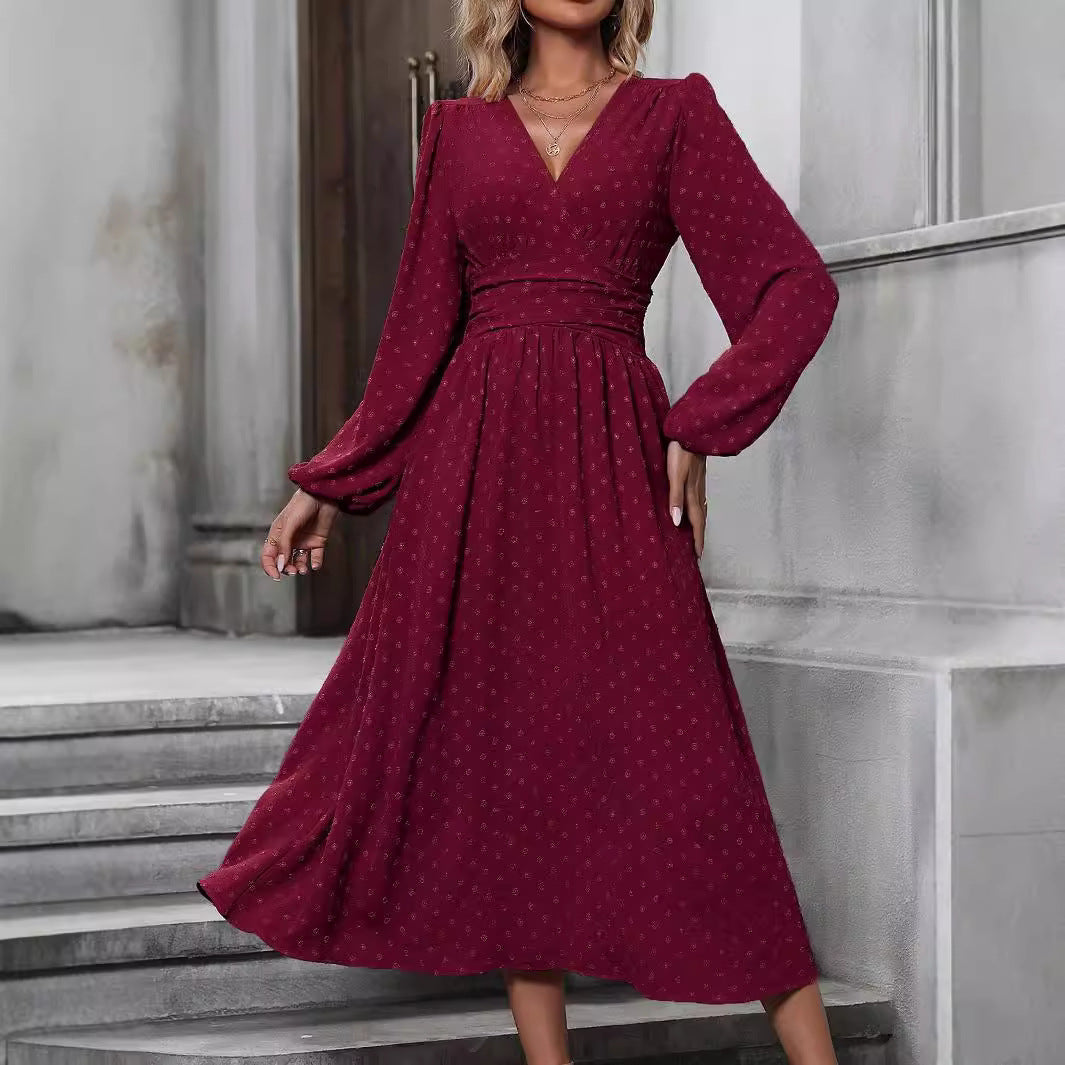 Lantern Sleeve Pleated Waist Dress