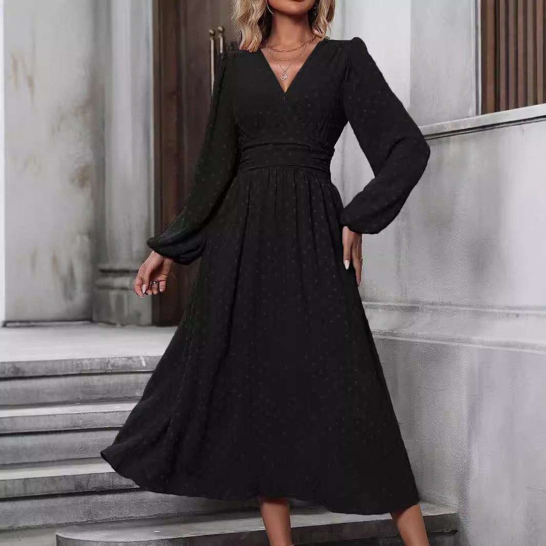 Lantern Sleeve Pleated Waist Dress