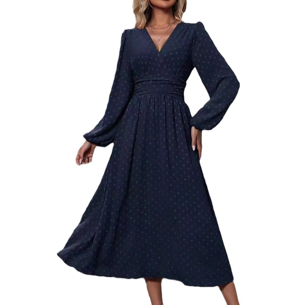 Lantern Sleeve Pleated Waist Dress