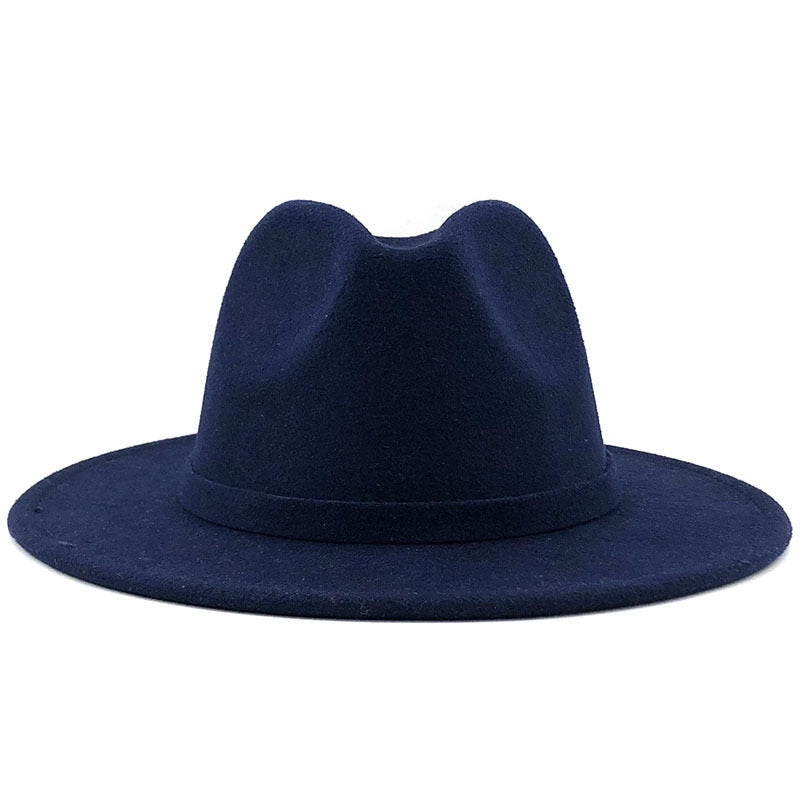 Men's And Women's Autumn And Winter Woolen Hat Gentleman Jazz Flat Brim Felt Broad-brimmed Hat