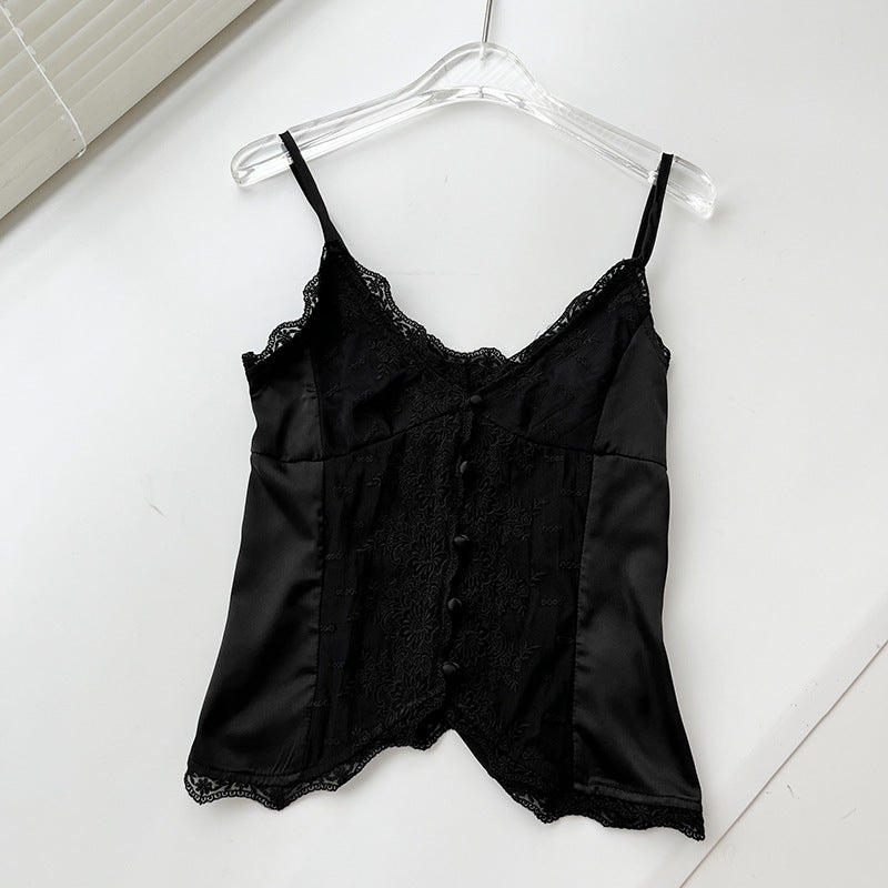 Lace Satin Sweet Slim Fit Small Slip Top 3403