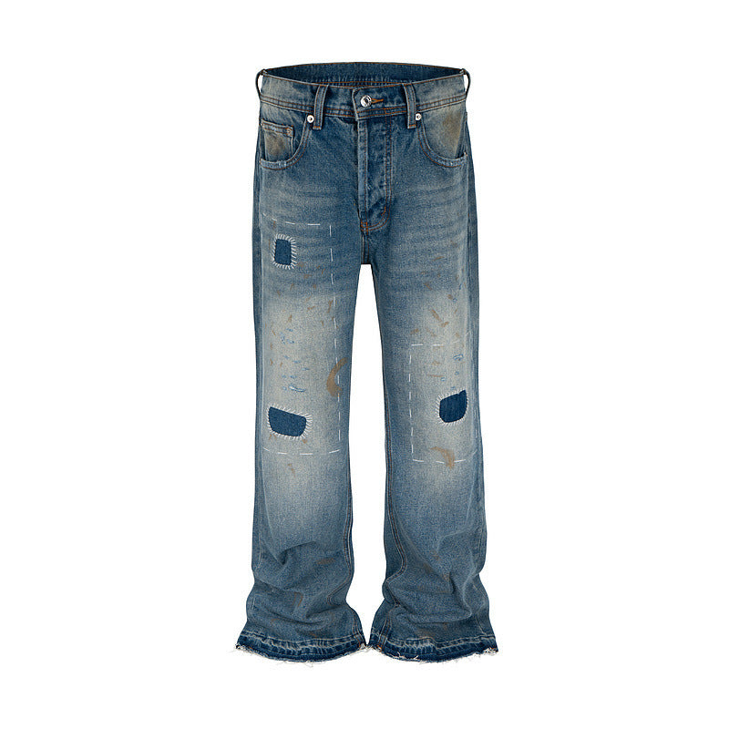 Loose Wide Leg Distressed Patch Skinny Jeans