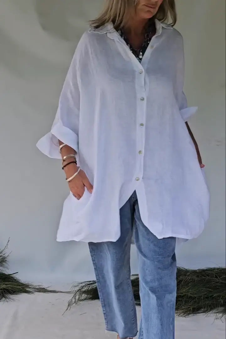 Loose Half Sleeve Cotton Linen Shirt Dress Women
