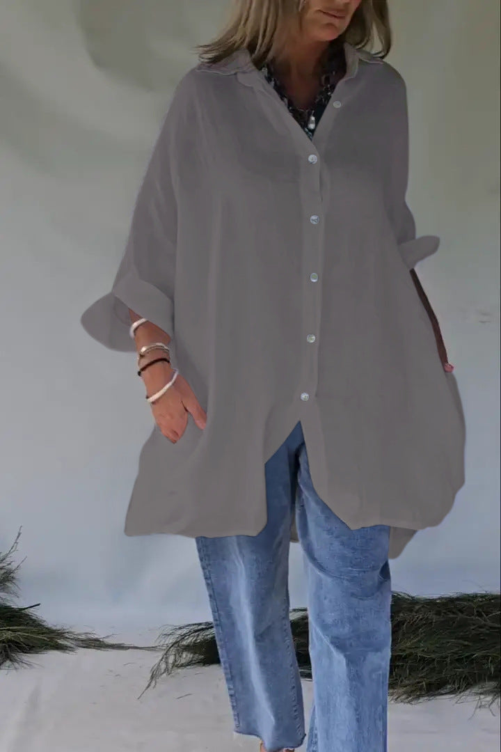 Loose Half Sleeve Cotton Linen Shirt Dress Women