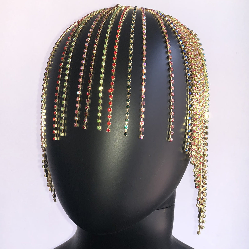 Long Fringed Luxury Rainbow Headband With Diamonds And Fake Bangs Hair Accessories