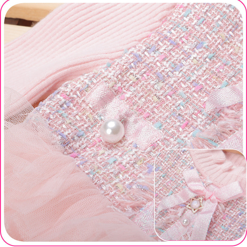 Girls Sweater Stitching Knitted Woolen Skirt