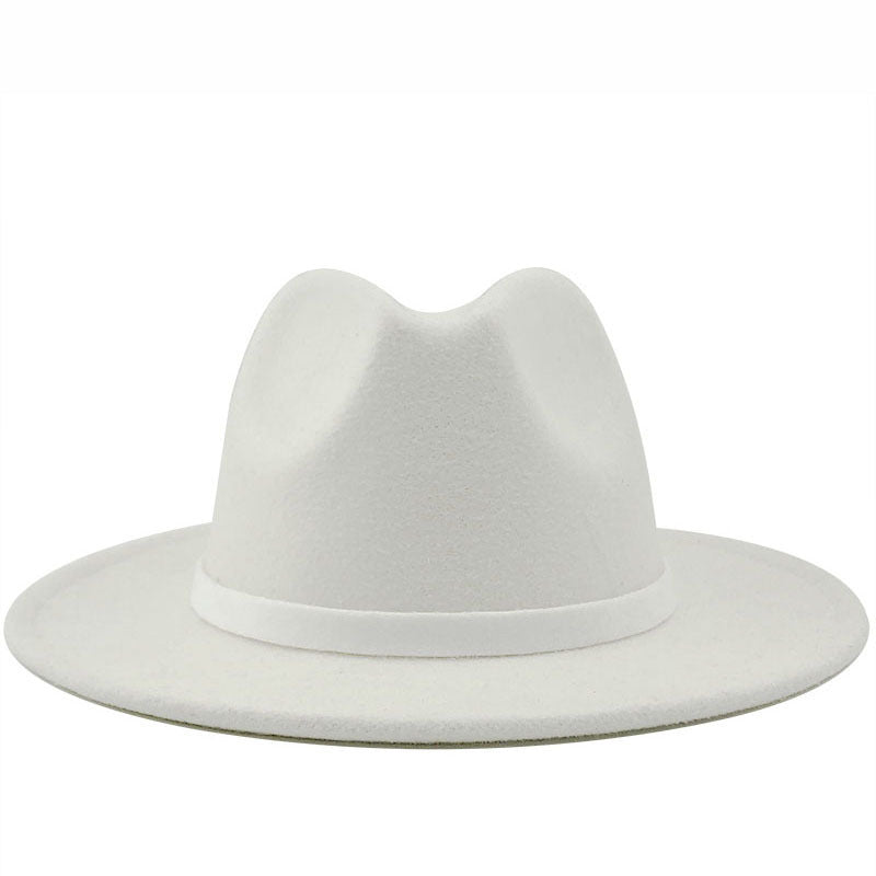 Men's And Women's Autumn And Winter Woolen Hat Gentleman Jazz Flat Brim Felt Broad-brimmed Hat