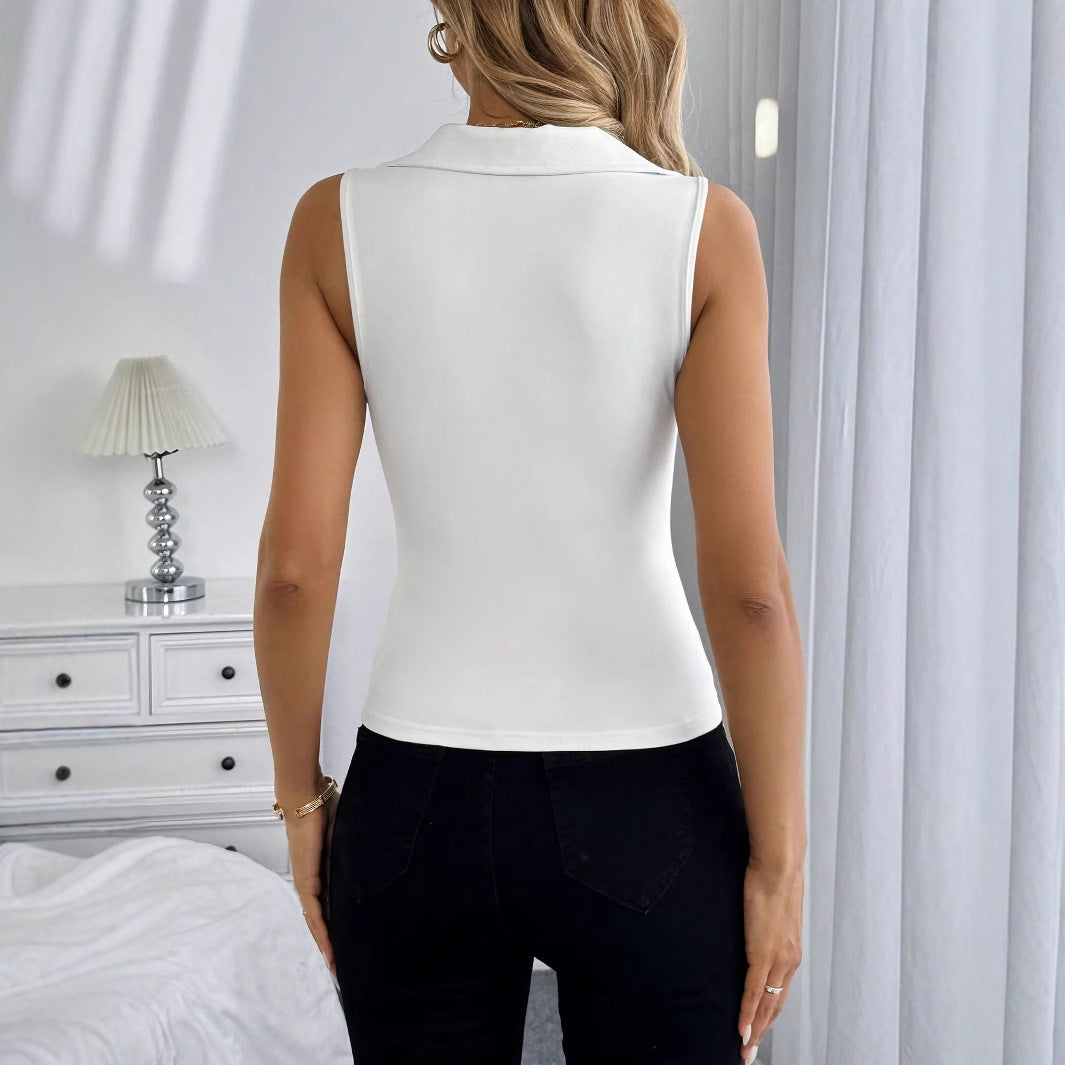 Women's Solid Color Polo Collar Slim-Fit Casual Vest