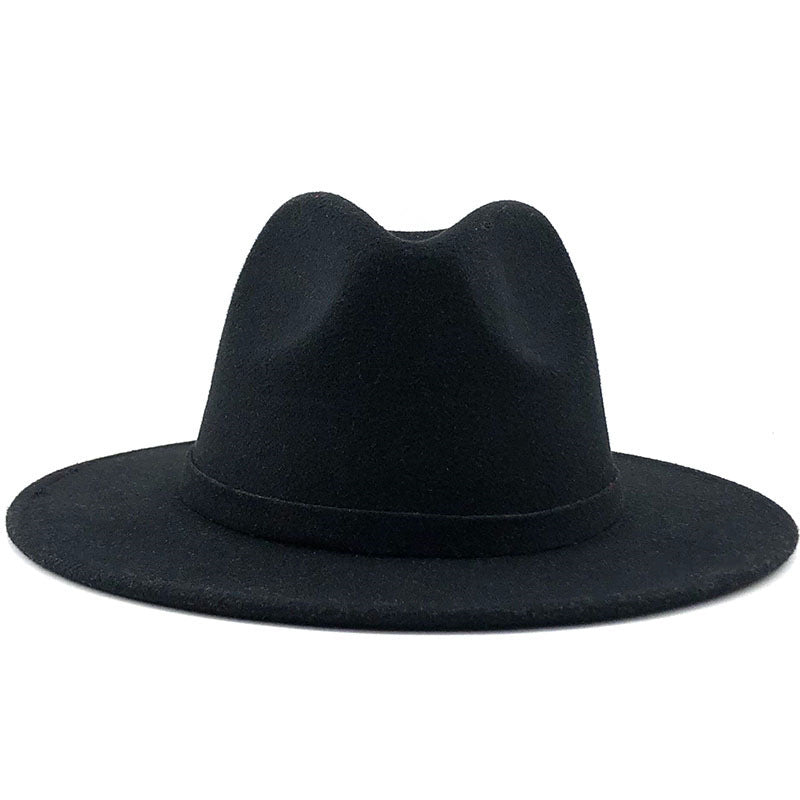 Men's And Women's Autumn And Winter Woolen Hat Gentleman Jazz Flat Brim Felt Broad-brimmed Hat