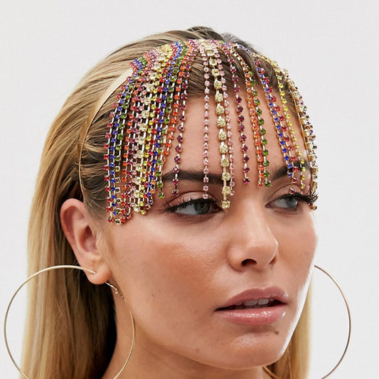 Long Fringed Luxury Rainbow Headband With Diamonds And Fake Bangs Hair Accessories