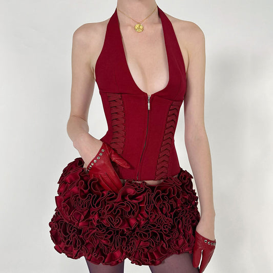 Lace-up Hot Girl Halterneck Vest Deep Sexy Short Top