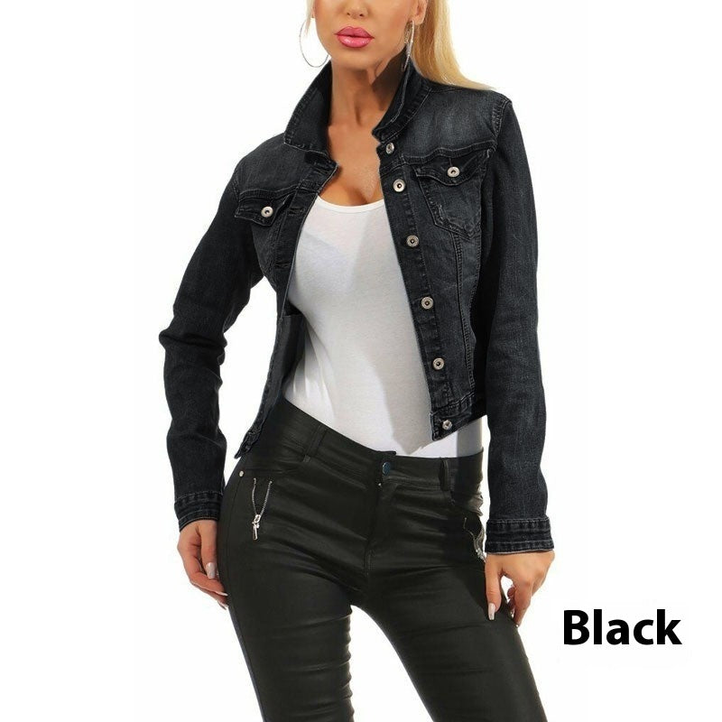 Women's Solid Color Slim-fit Jacket Denim Coat