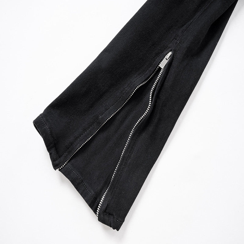 Zipper Cuffs Wide Leg Trousers Unisex Ripped