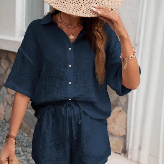 Women's Wear Sleeve Shirt Wide Leg Leisure Suit