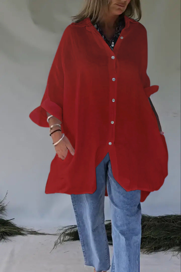 Loose Half Sleeve Cotton Linen Shirt Dress Women