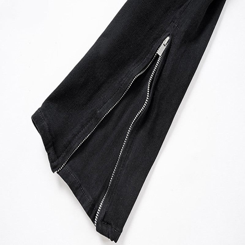 Zipper Cuffs Wide Leg Trousers Unisex Ripped