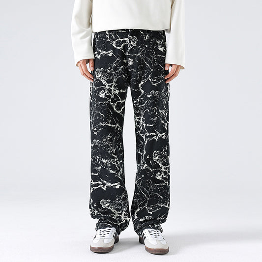 Men's Autumn And Winter High Street Loose Straight Fashion Brand Cowboy Trousers